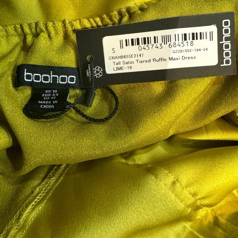 Boohoo Satin Tiered Lime Maxi Dress (TALL) - Picture 2 of 3